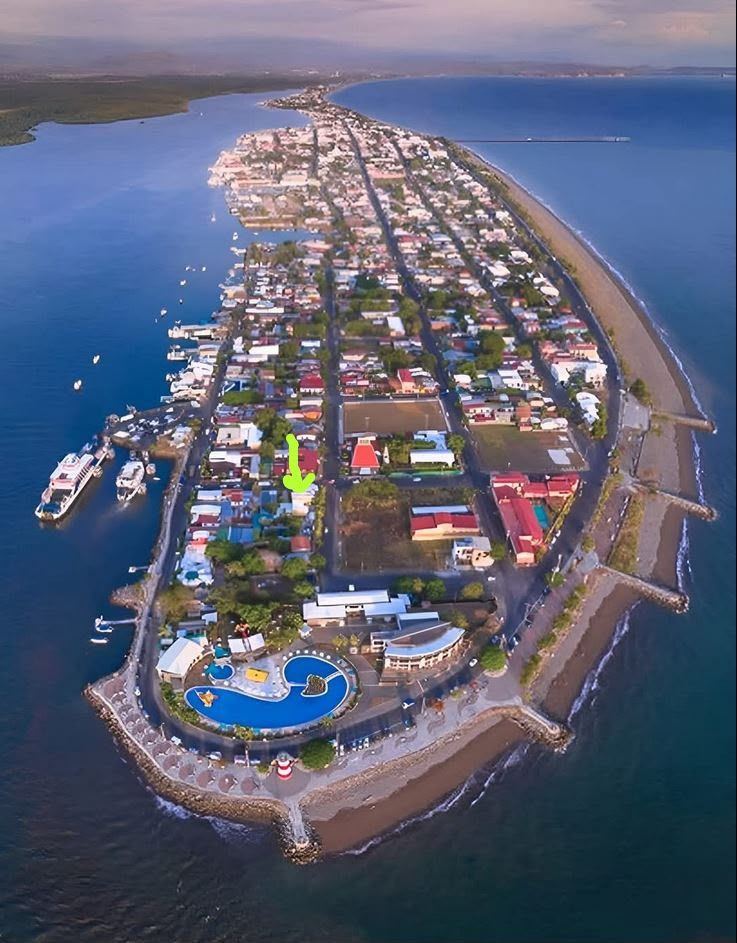 Aerial view of Puntarenas with hotel location marked